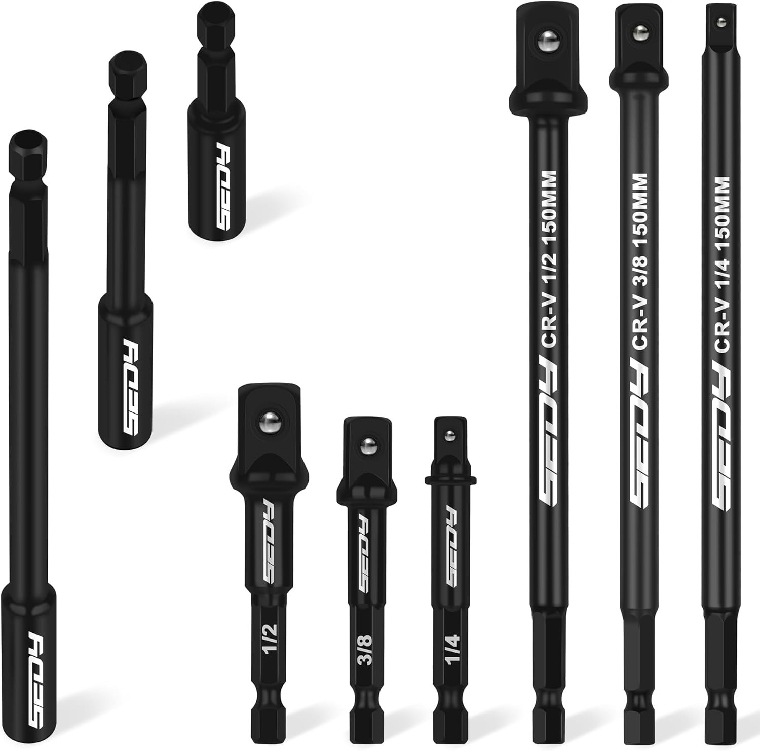 9 PC Impact Driver Extension Bar Set 1/4″3/8″&1/2″Drive Socket Extension