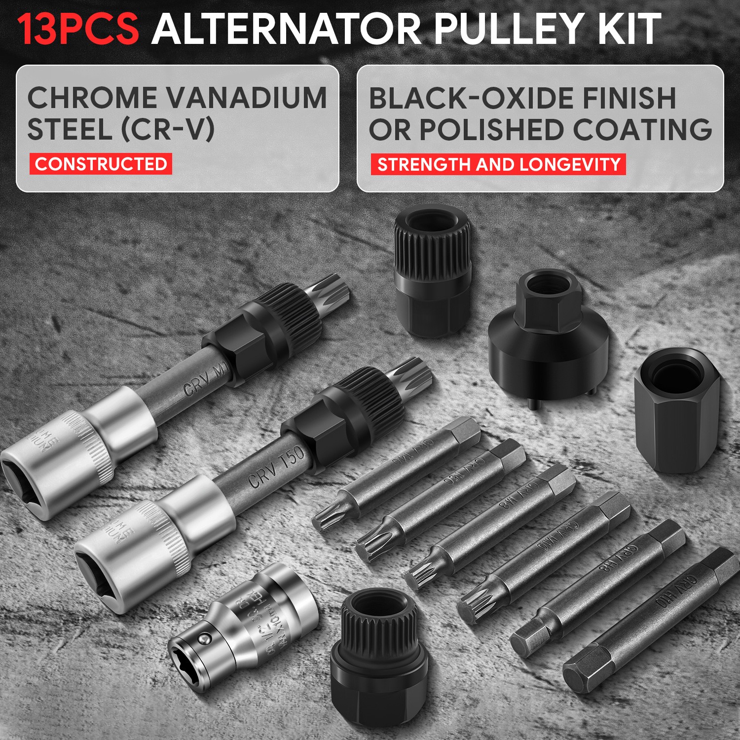 [13Pc]Automotive Repair Service Tool Kit Alternator Freewheel Pulley Removal Set