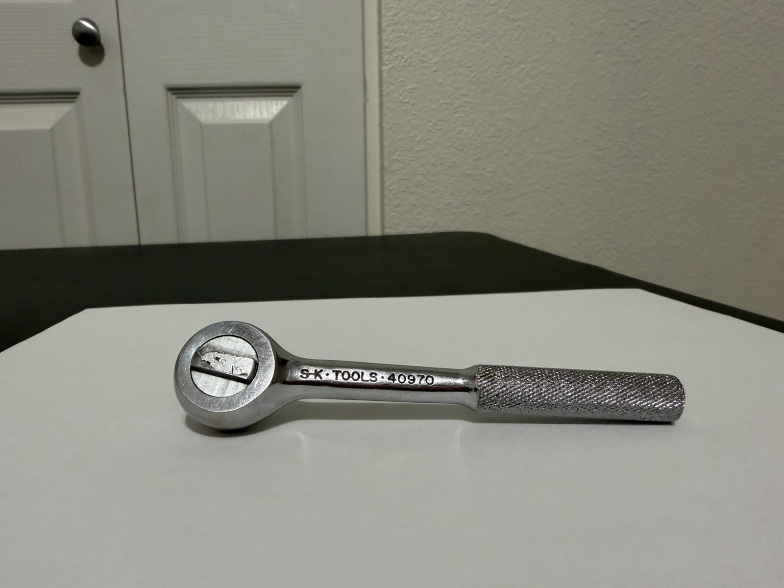 S-K Tools Chrome Ratchet 40970 USA 1/4″ Drive 4-1/2″ Knurled Handle
