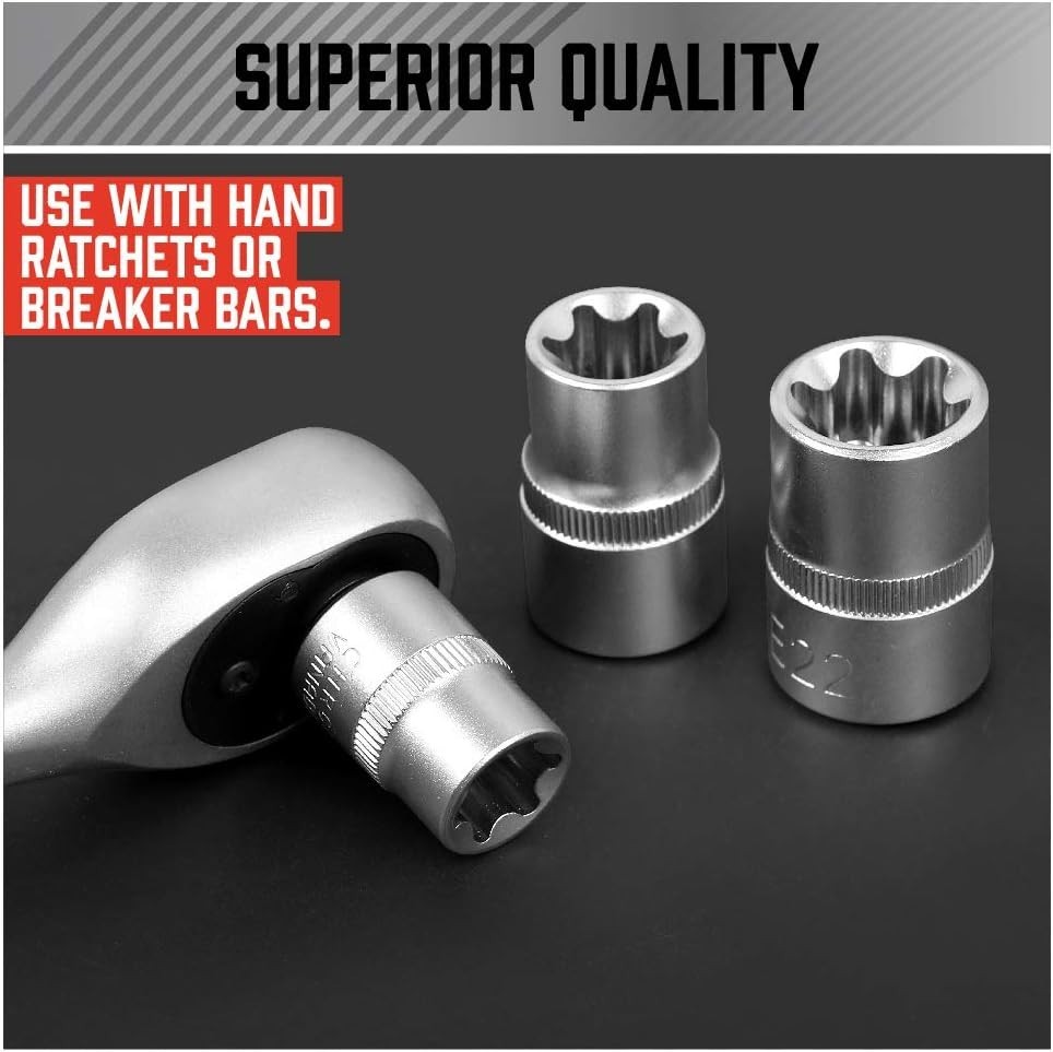 14-Piece E-TORX Socket Set – Female Torx Socket Set, Ultimate Torque Star So…