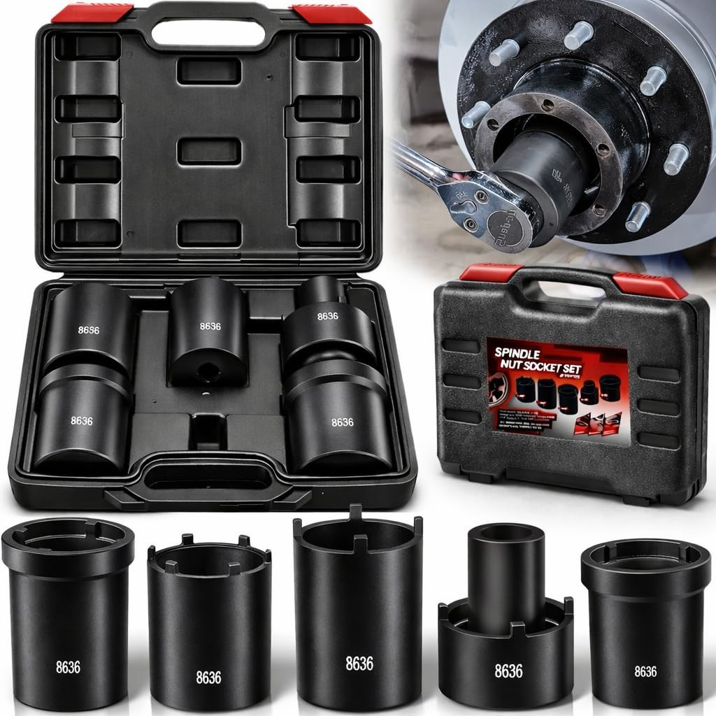 Spindle Nut Socket Tool Kit, 5Pcs Axle Hub Lock Set 5 Size, Black