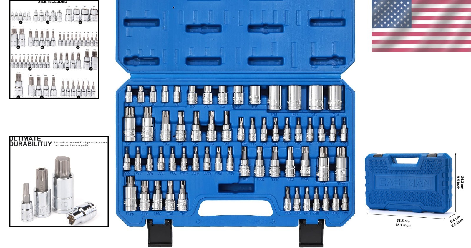 Durable 60-Piece Torx Socket Set – E4-E24, T6-T70, TT6-TT70, TP8-TP60 Included