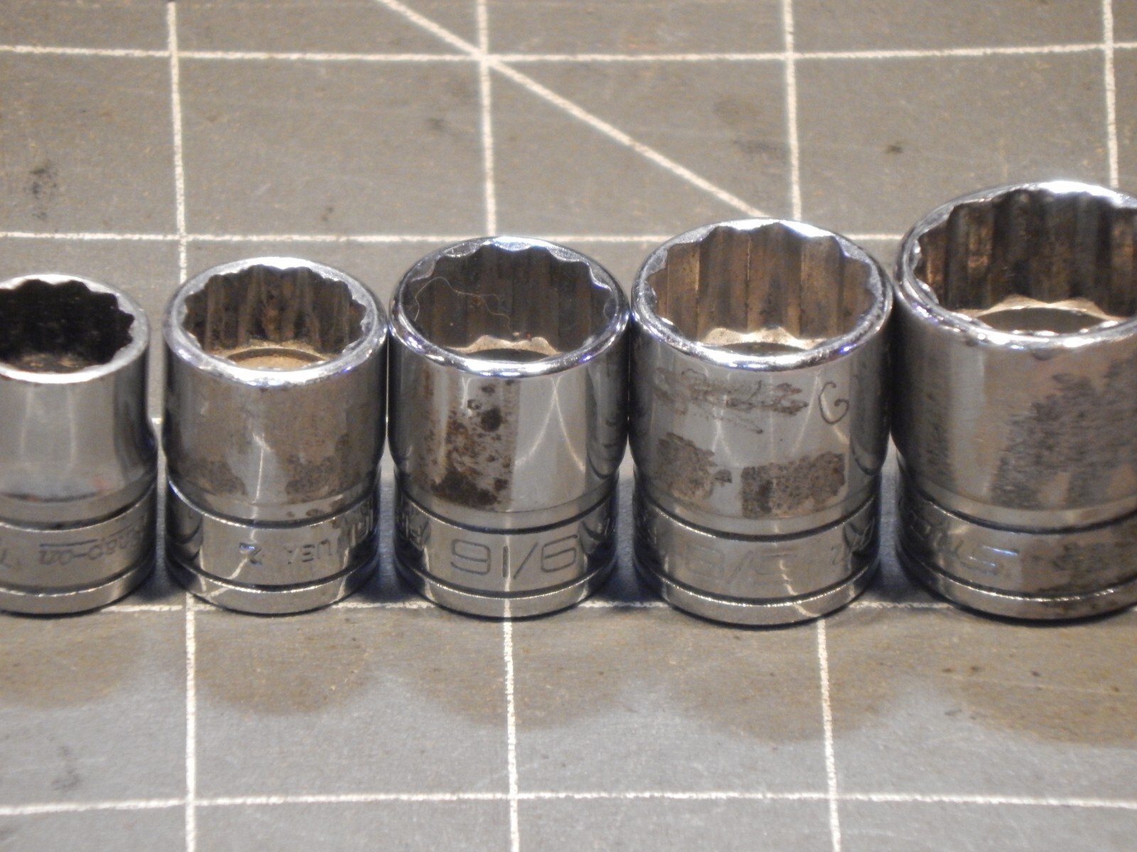 Snap On 11Pc SAE 3/8 Drive Shallow Socket Set 1/4″ 15/16″ 12Pt Dr NO13/16 GROUND