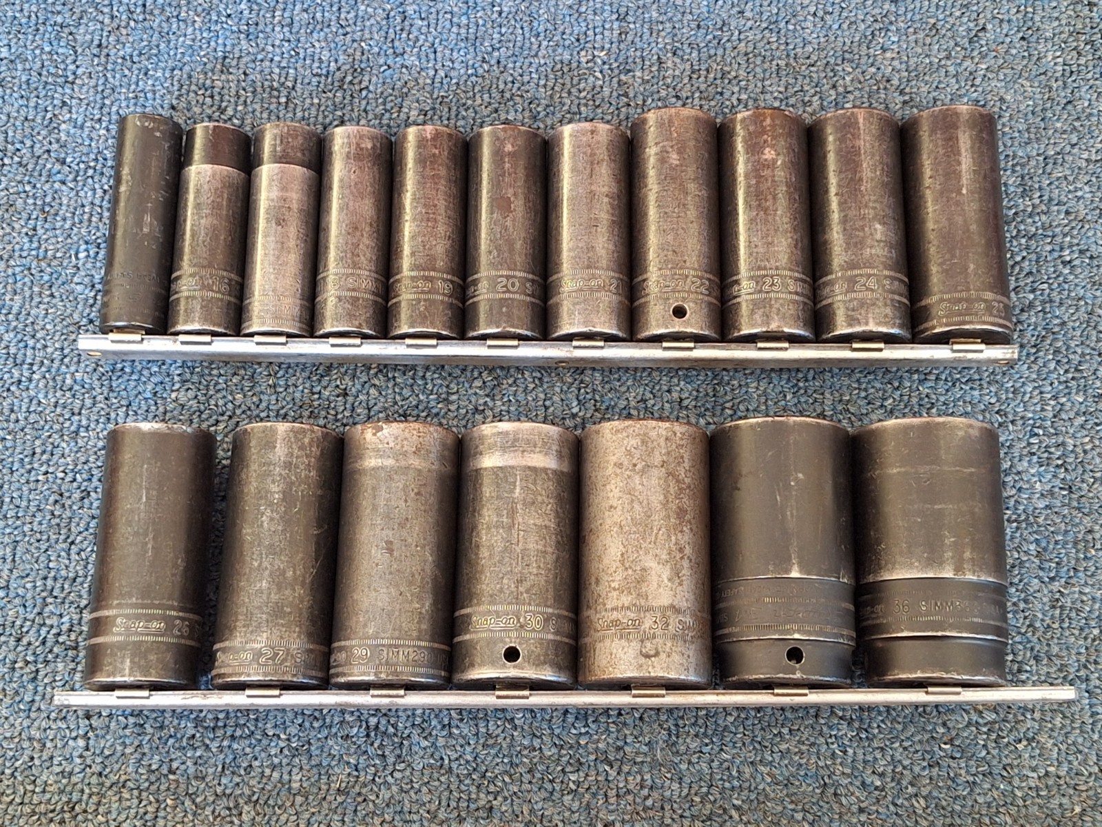 Snap On 1/2″ Drive 6-Point Metric Deep Impact Socket Set 36,34,32,30,29,27-15MM