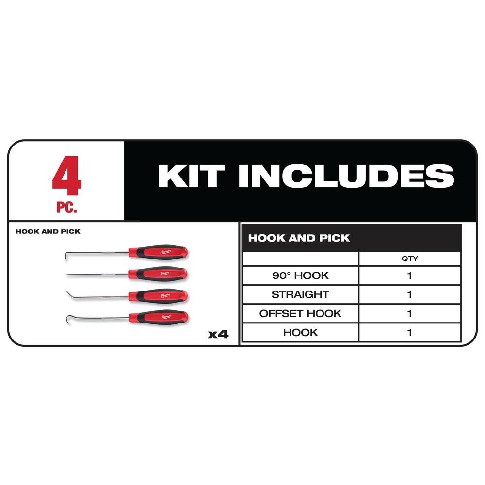 Milwaukee Hook and Pick Set 4 Pack Straight Offset 90 Degree Automotive Tool Kit
