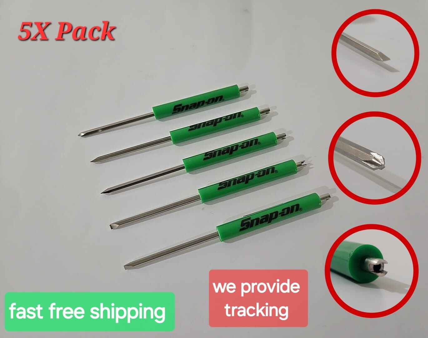 5X Green Snap on tools Promo REVERSIBLE TIP +VALVE STEM Pocket Screwdrivers+GIFT
