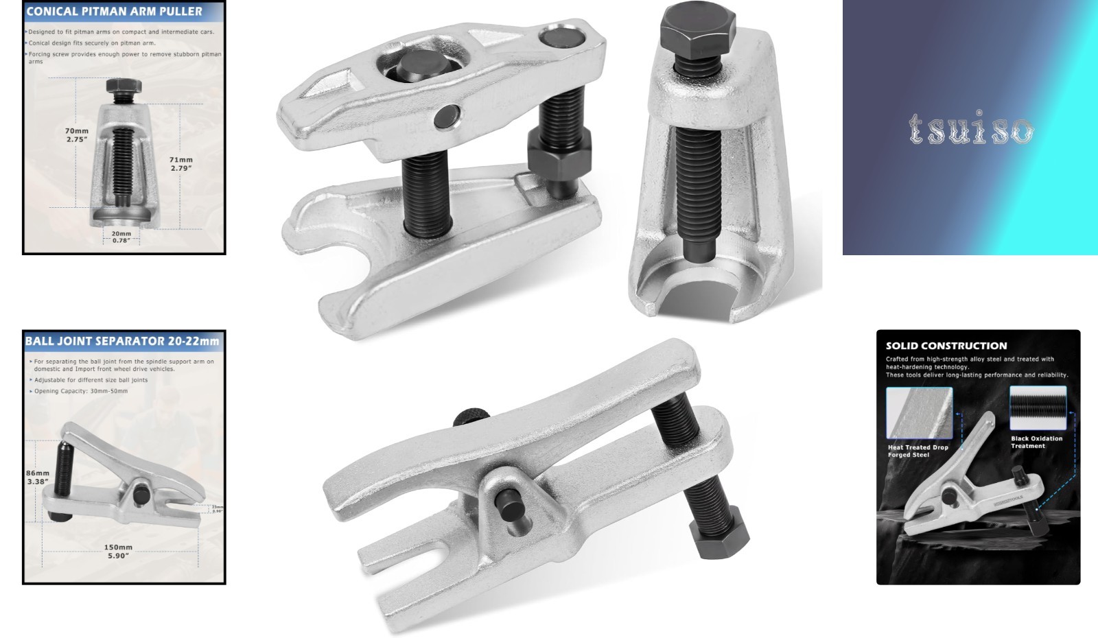 Versatile 3Pc Ball Joint Separator Kit with Anti-Rust Finish for Professionals