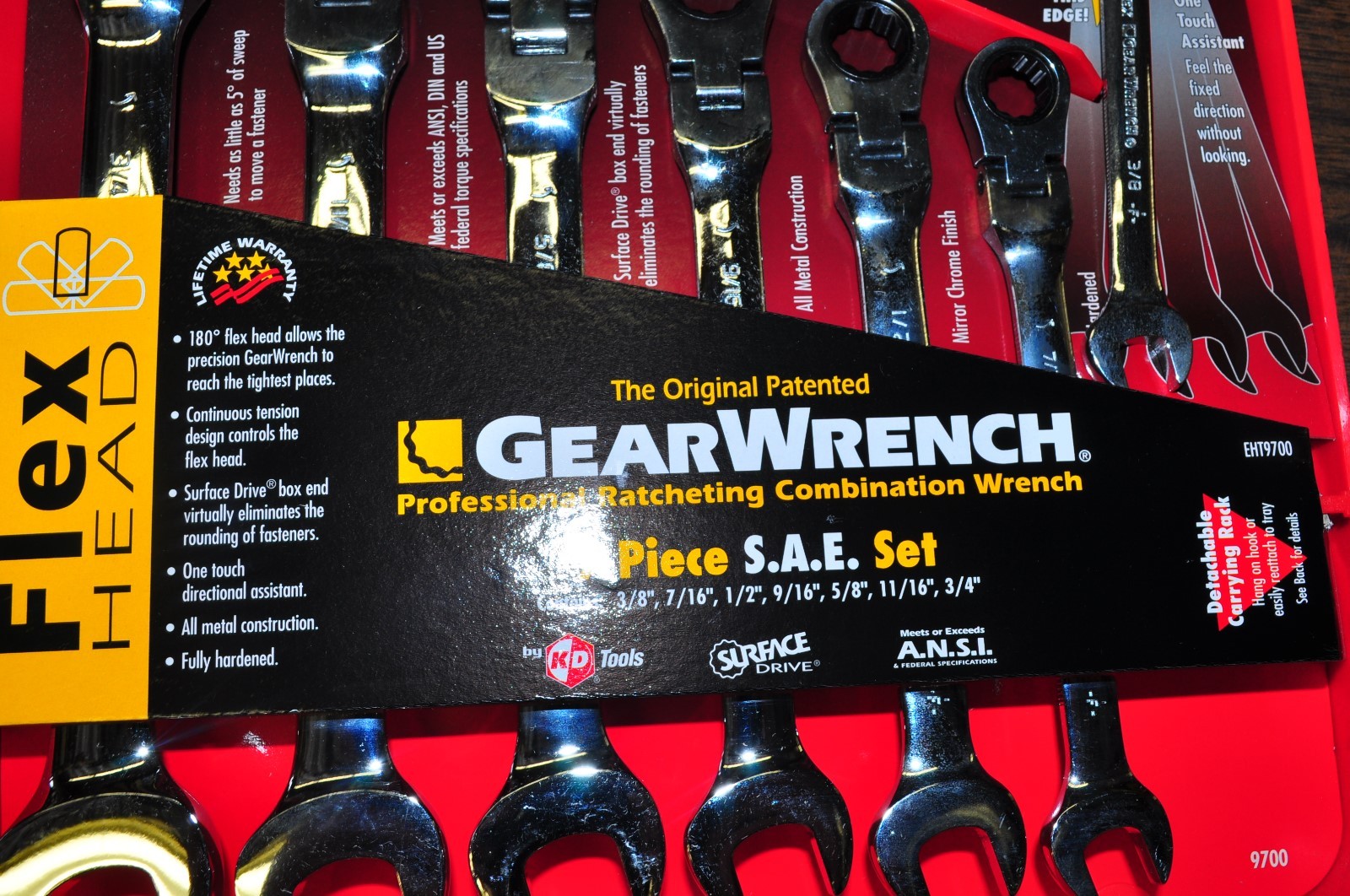 Danaher KD 9700 7 Piece SAE Flex Head Combination Gear Wrench Set 3/8″-3/4″