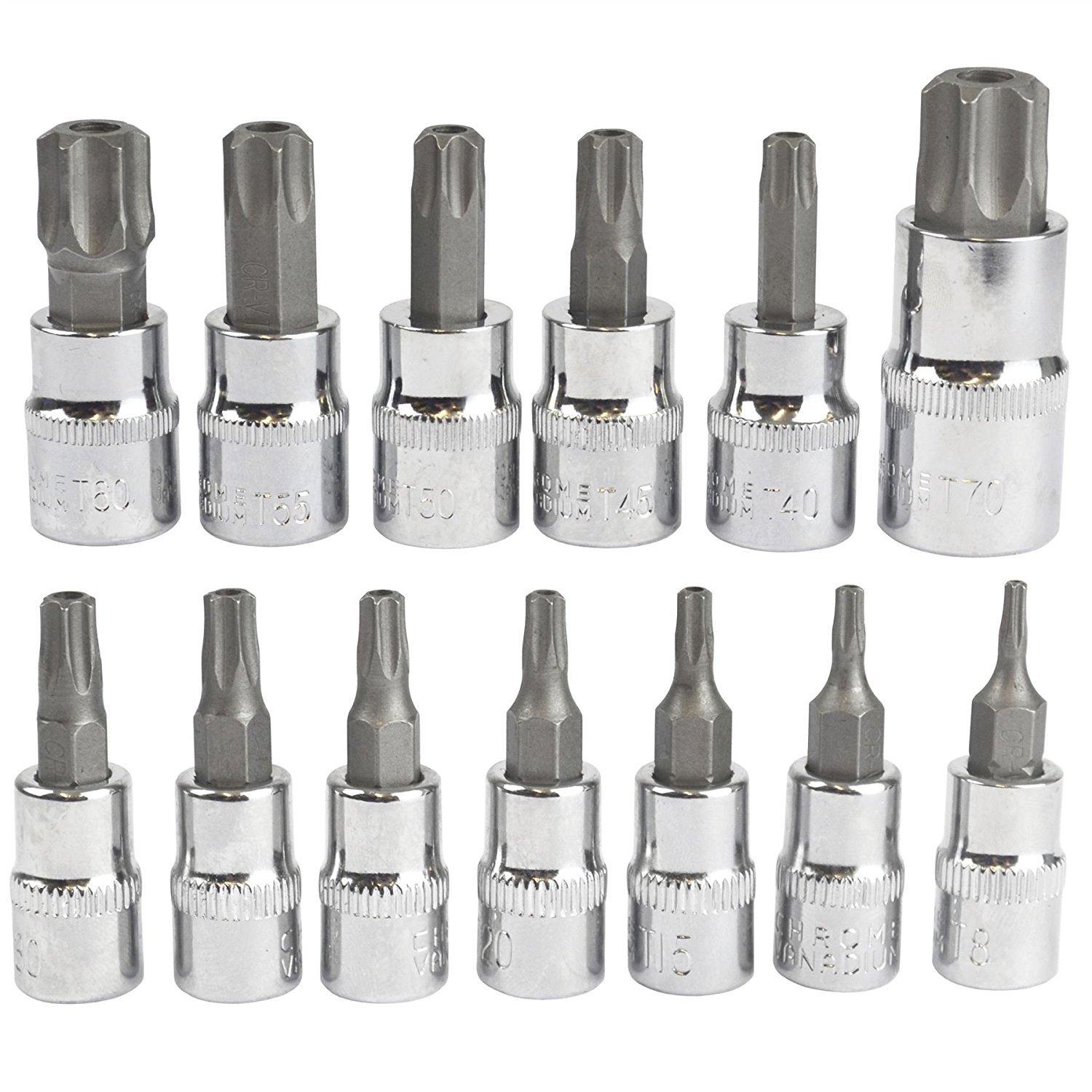 13pc Tamper Proof Torx Star Bit Socket Set 1/4, 3/8, and 1/2″ Drive With Case