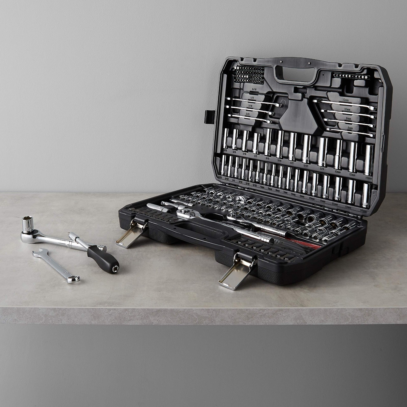 201-Piece Mechanic Socket Tool Set – SAE & Metric, Chrome-Vanadium Steel, Portab