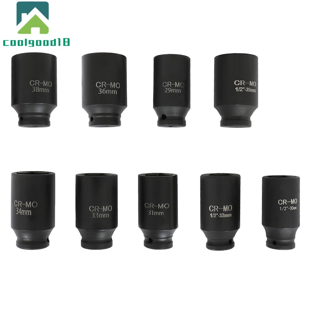 9Pcs 1/2″ Drive Metric Axle Hub Nut Socket Deep Impact Socket Tool Kit 29-38mm