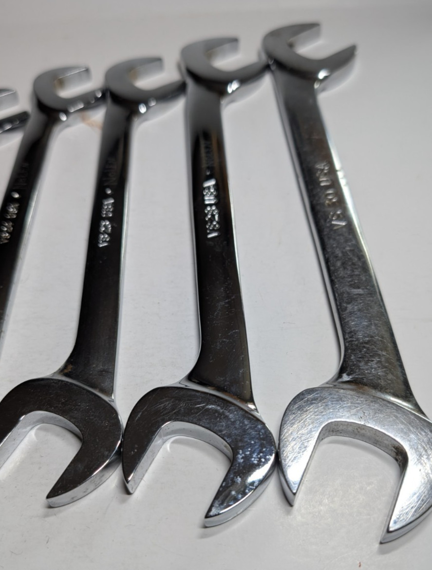 SNAP ON TOOLS 10PC 6-POINT SAE 4 WAY ANGLE OPEN-END WRENCH SET 3/8 – 15/16 USA