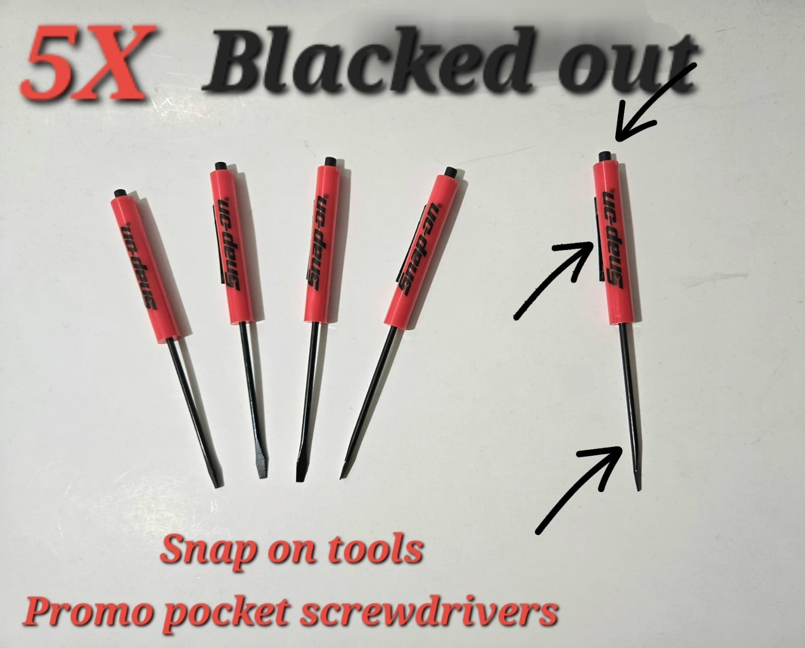 5 Snap on tools Special Edition pocket screwdrivers RED PROMO Blacked/Out + gift