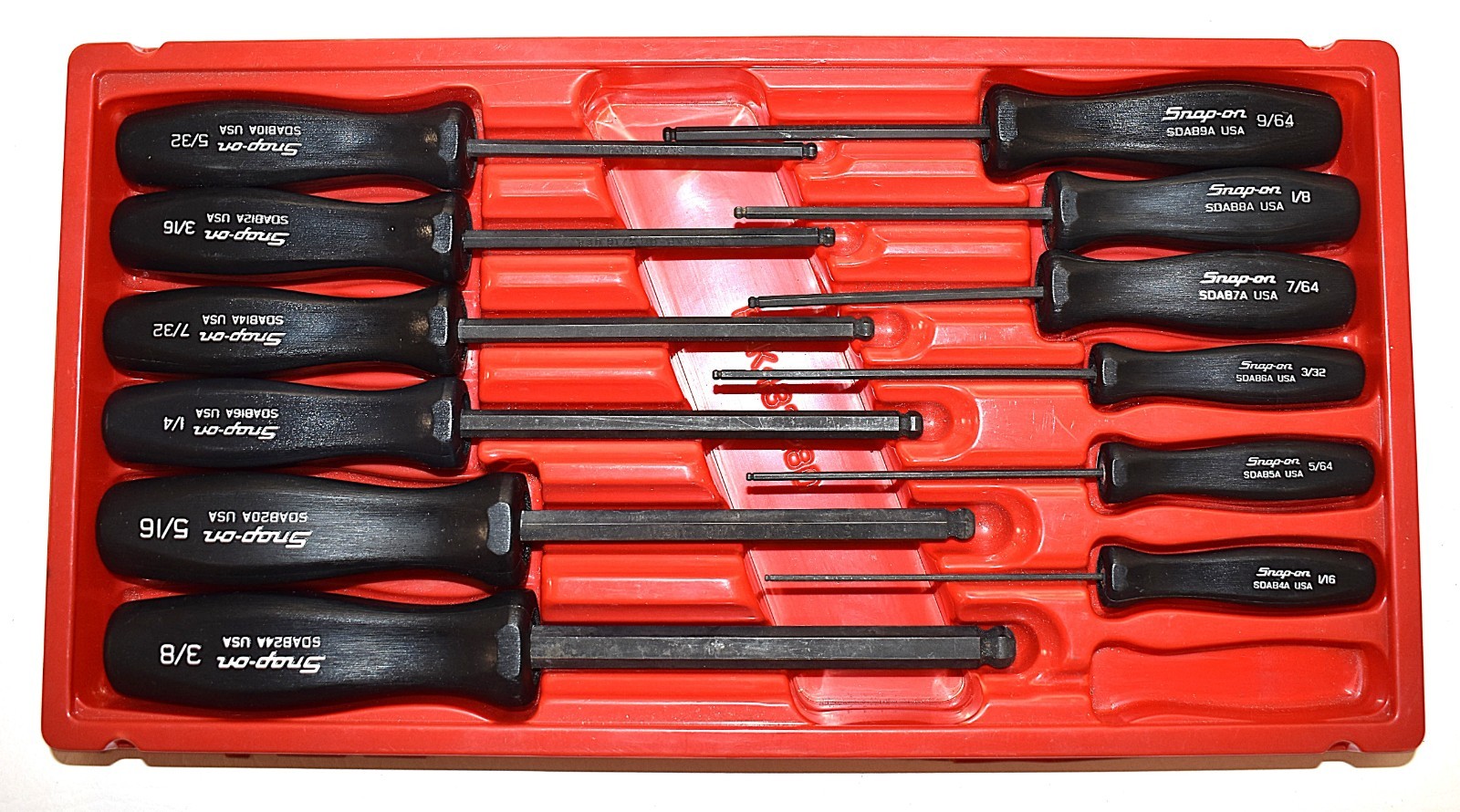 Snap-On 12pc SAE Standard Ball End Hex Driver Allen Wrench Set SDAB FREE SHIPPIN
