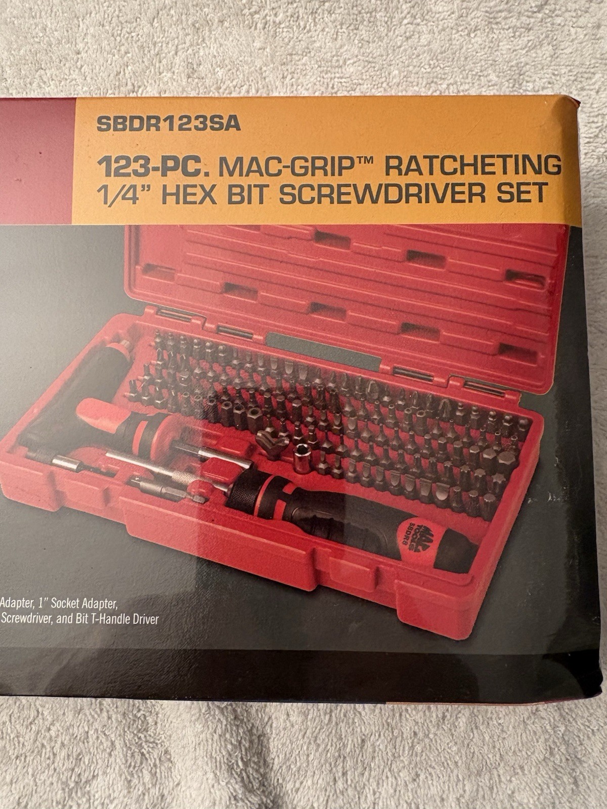 Mac Tools 123 Pc. 1/4” Mac Grip Ratcheting Hex Bit Screwdriver Set w/Case