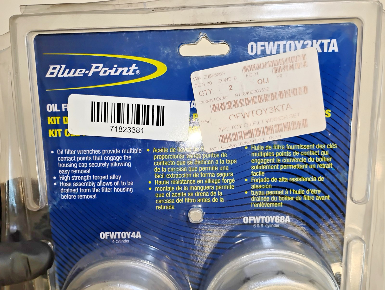 BLUE POINT Tools OFWTOY3KTA Oil Filter 3Pc Wrench KIT for Toyota