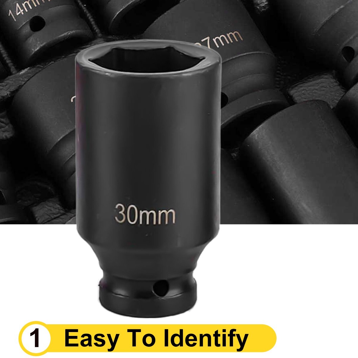 Impact Sockets Set 1/2 Inch Drive 35 PCS Metric 8mm-32mm Deep Length 6-Point Set