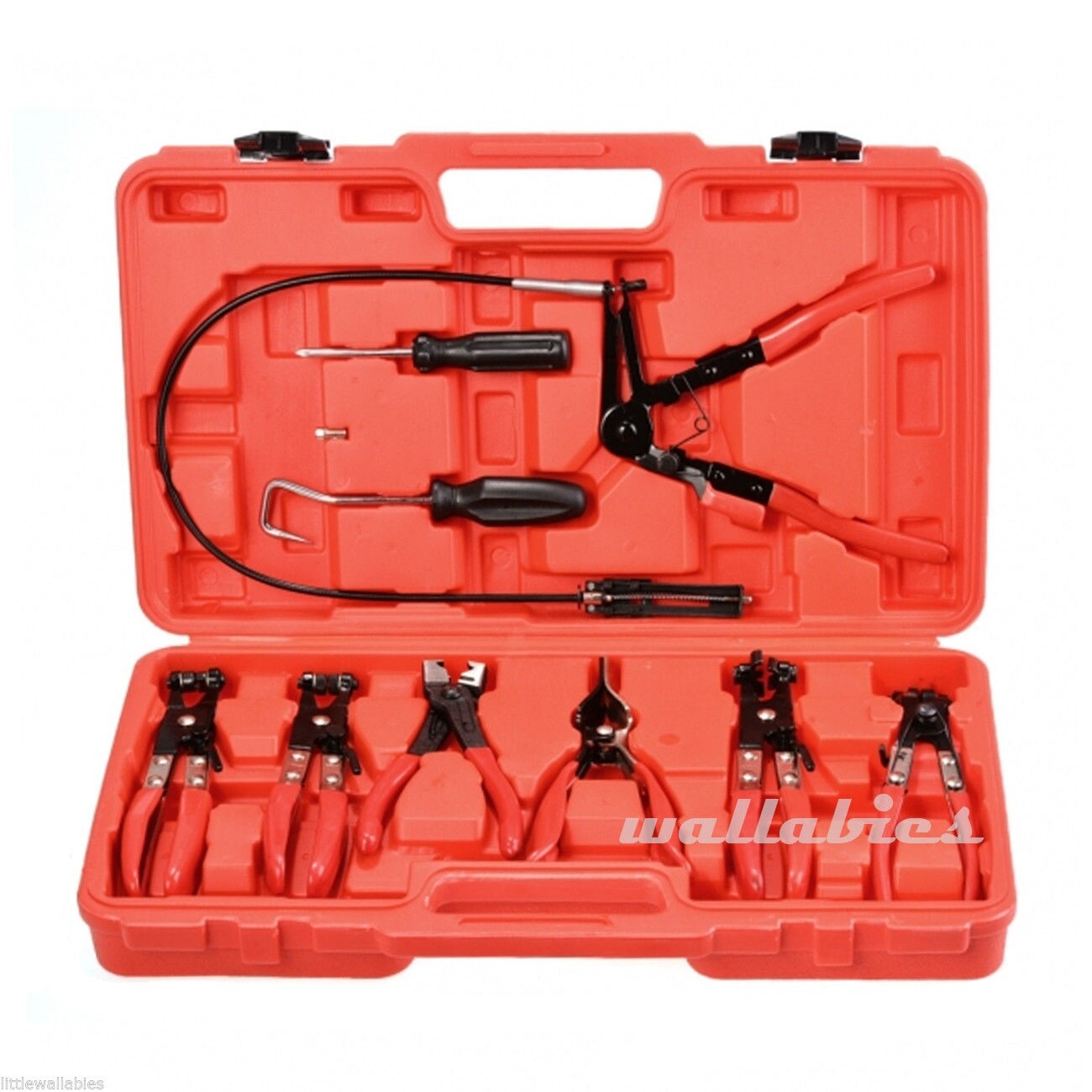 9 PC MECHANIC’S HOSE CLAMP RING PLIERS TOOL SET FLEXIBLE CABLE SWIVEL JAW CLAMPS