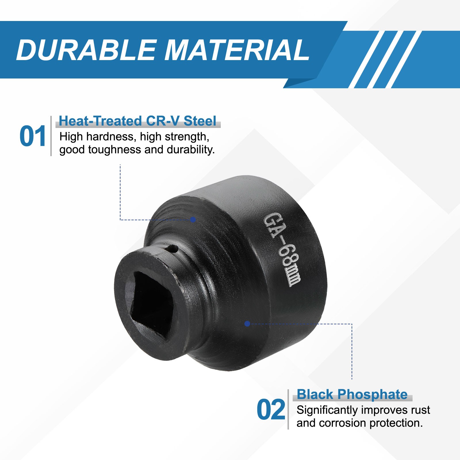 1 Inch Drive 68mm 6 Point Impact Socket Chromium Vanadium Steel