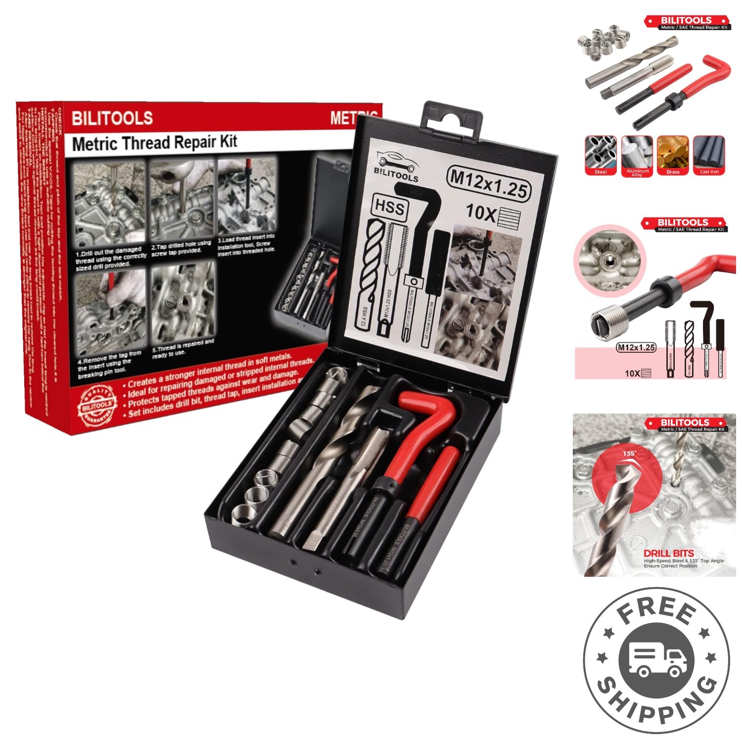 Durable M12x1.25 Thread Repair Kit with Complete HSS Tools – Easy Application