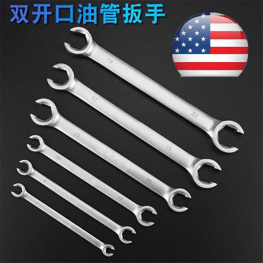 6 Pcs 6mm-19mm 6 Point Chrome Steel Car Metric Flare Nut Spanner Wrench Set -USA
