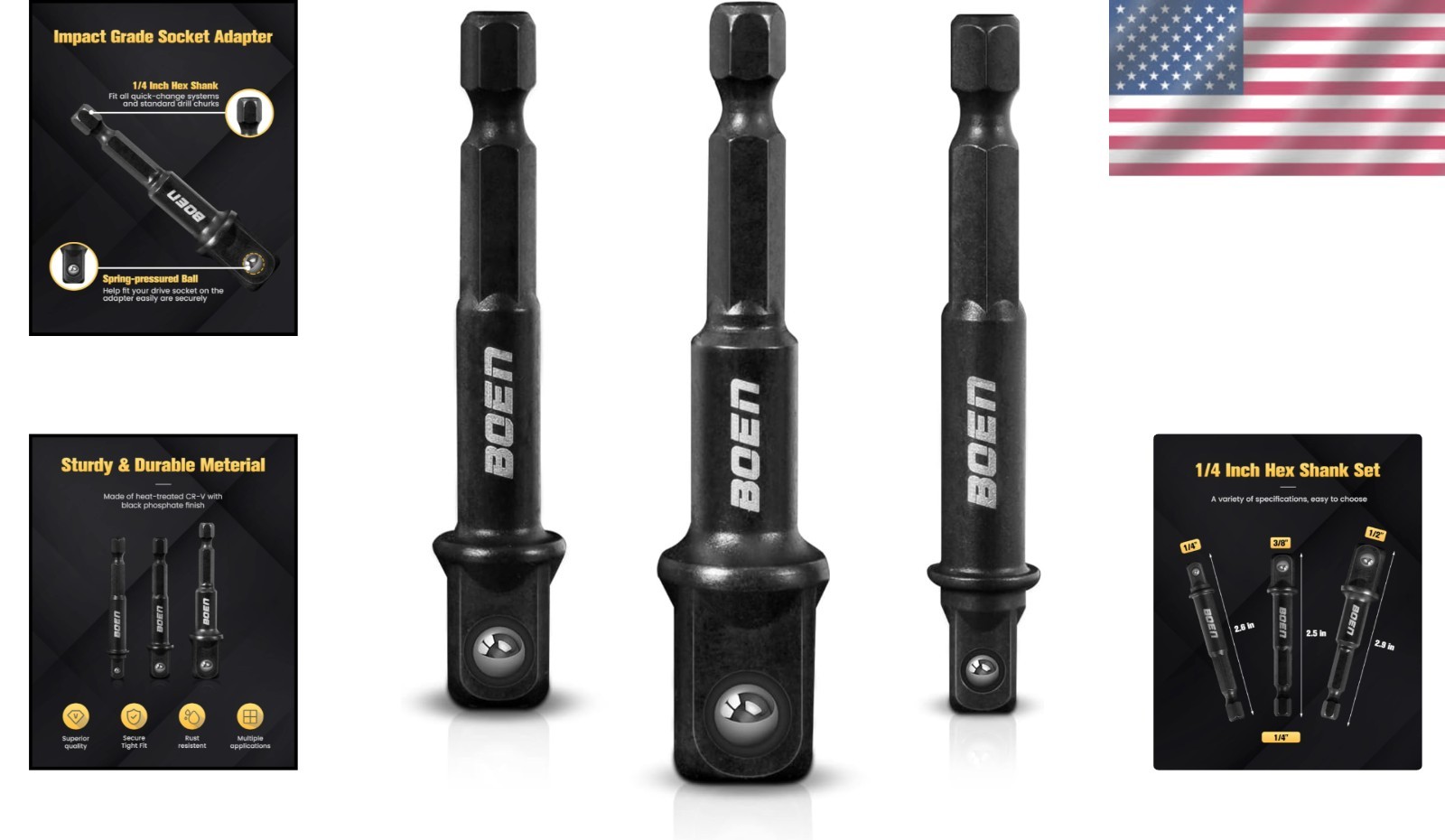 High Torque 3-PCS Socket Adapter Set – 1/4, 3/8, 1/2 Inch for Professionals