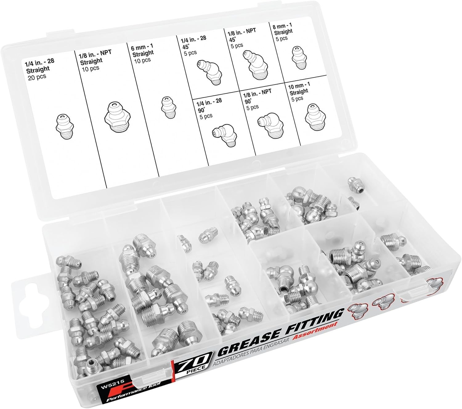 70-Piece Grease Fitting Set Versatile SAE/Metric Zerk Nipples with Storage Case