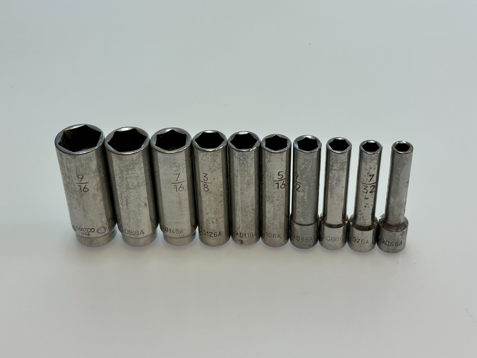 Matco Tools USA 10pc SAE 3/16″ to 9/16″ Deep Chrome Socket Set, 1/4″ Drive 6 PT.