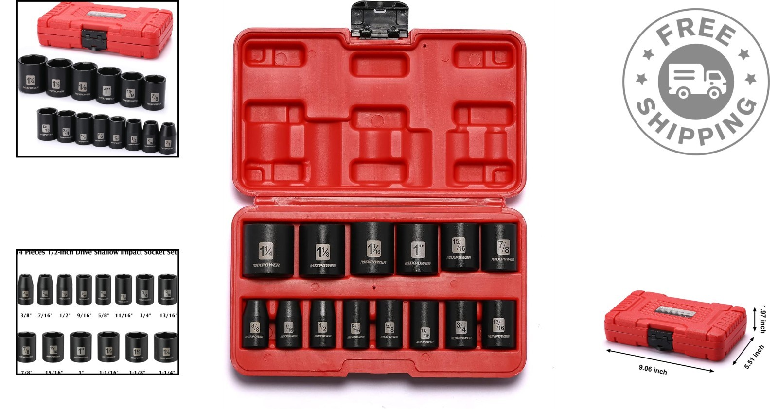 High-Torque 14-Piece Impact Socket Set – 1/2-Inch Drive, 3/8-Inch to 1-1/4 Inch