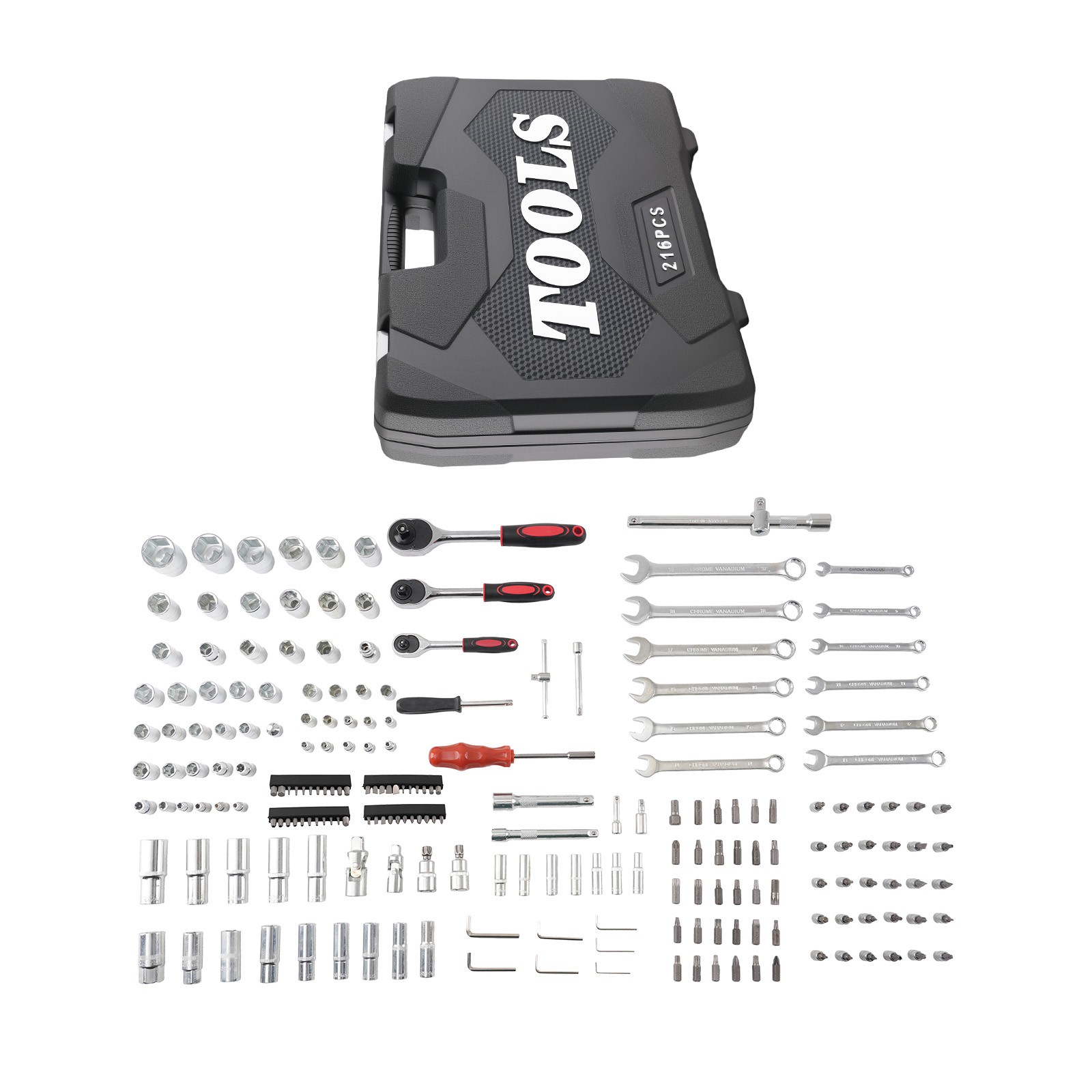 216PCS Mechanic Ratchet Wrench Socket Tool Set Drive Kit w/Blow Case