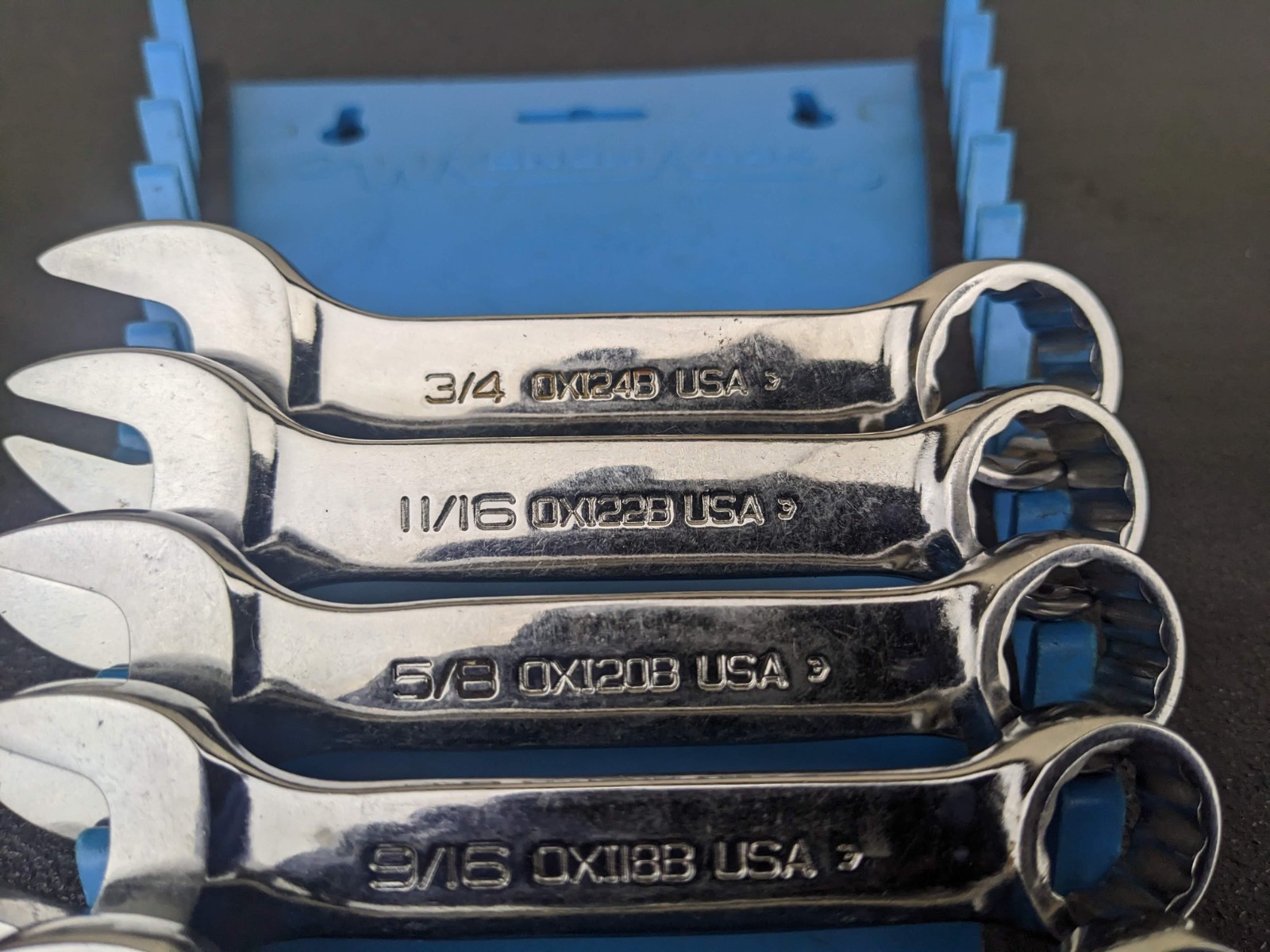 #bn457 Snap-On 12 Pt 6 Piece 7/16″-3/4″ Midget Combination Wrench Set OXI706B