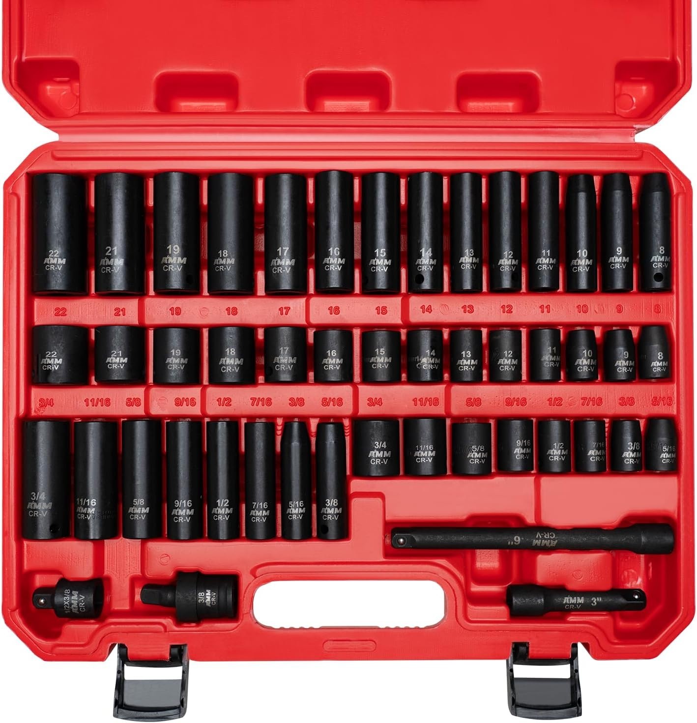 3/8″ Drive Impact Socket Set 48-Piece Standard SAE Metric 8-22mm