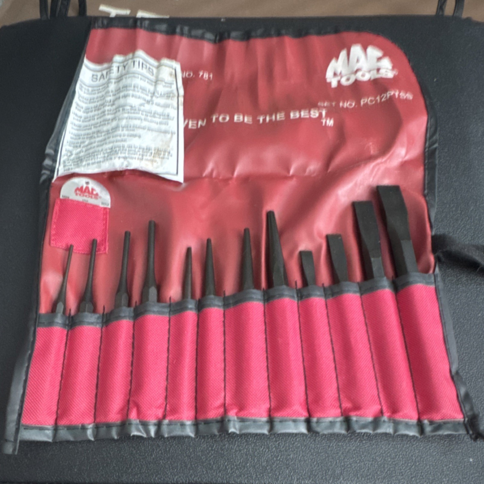 Mac Tools PC12PTSS 12-Piece Steel Punch Set Black Kit Bag Included
