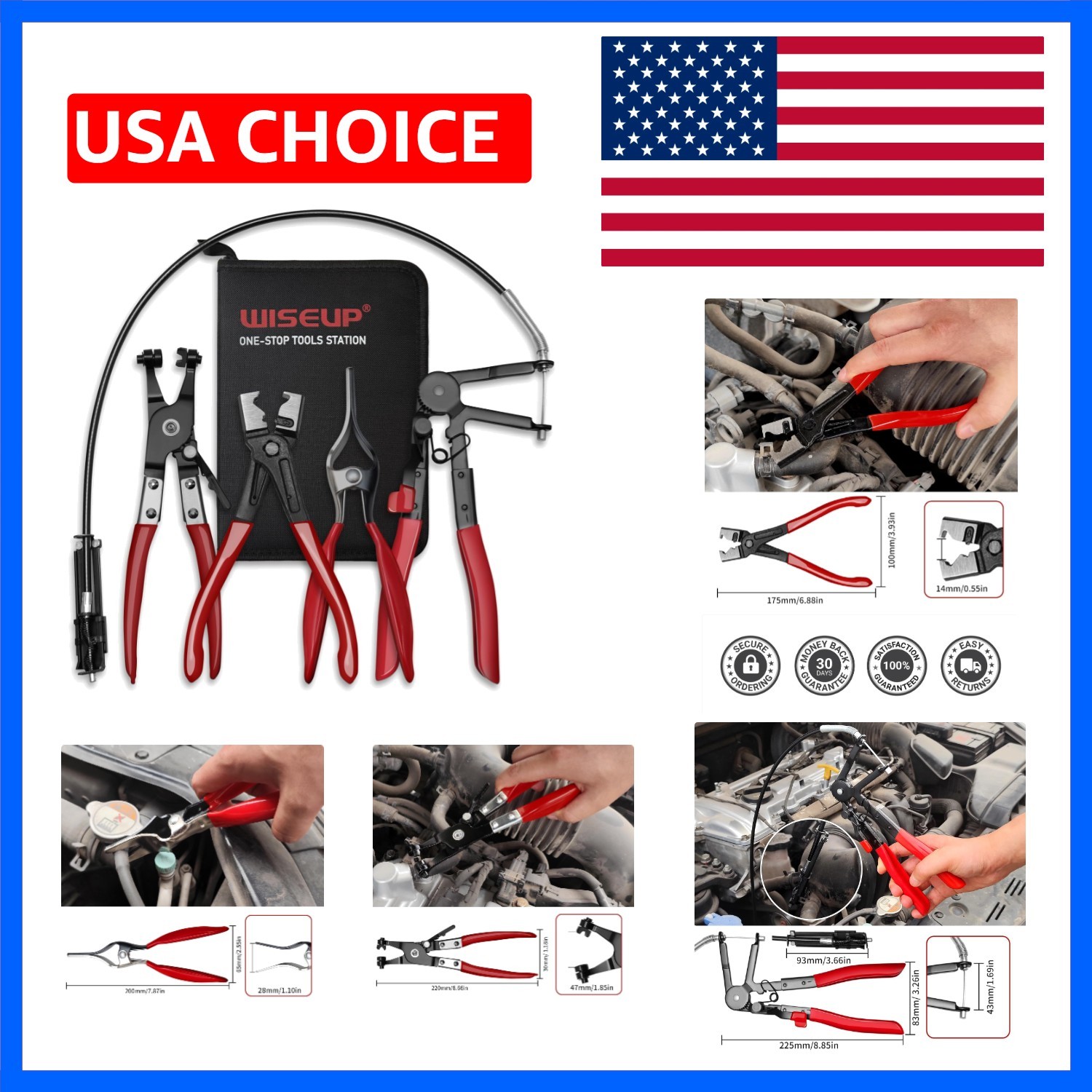 4PCS Hose Clamp Pliers Set – Includes 27″ Long Wire Spring Plier, Clic-R Typ…