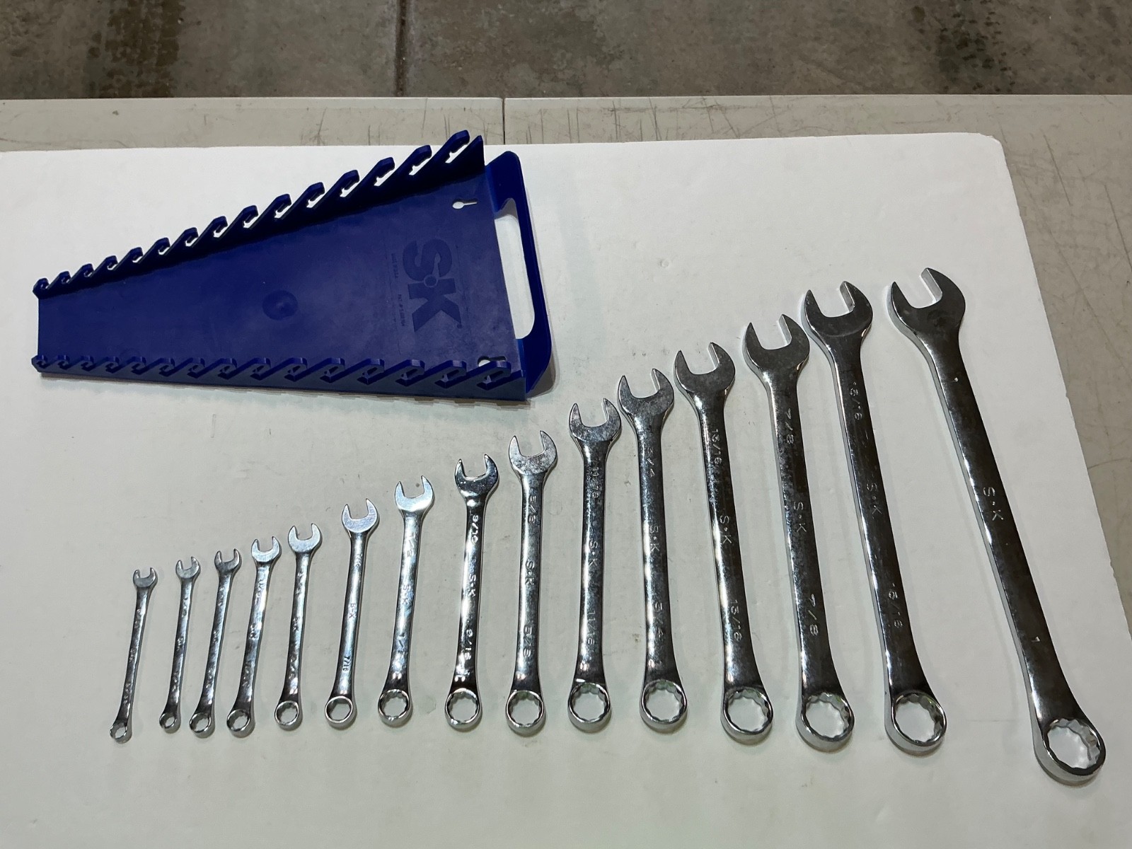 S-K tools 15 pc SuperKrome SAE combination wrench set 1/4” to 1” USA made