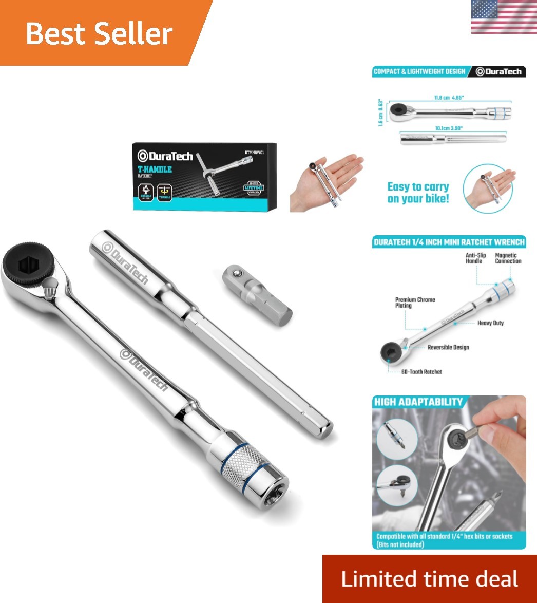 1/4″ T-Handle Ratchet, Mini Ratchet Wrench with Hex Bit Extension and Adapter…