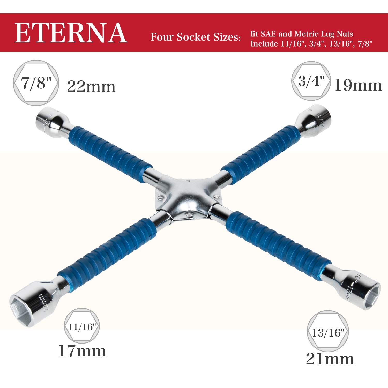ETERNA Professional 16″ Four Way Lug Wrench, Antislip Design Cross Wrench, He…