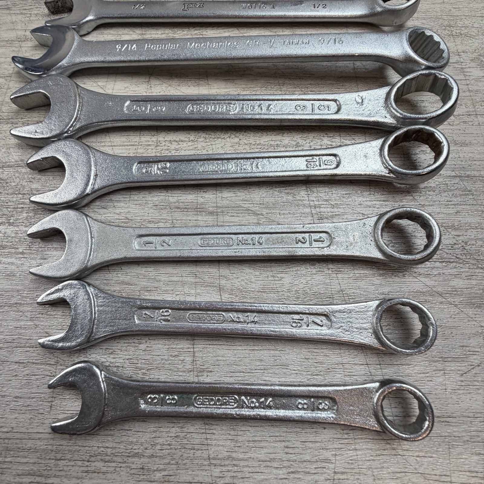 Wrench Lot 15pc Combination & Open End Various Sizes Husky Indestro Gedore +