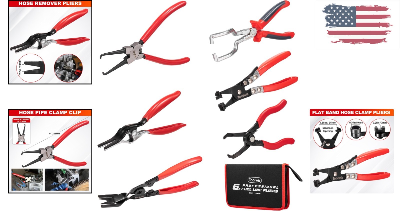 6-Piece Fuel Line Pliers Set for Automotive Repair – Carbon Steel Tools with Bag