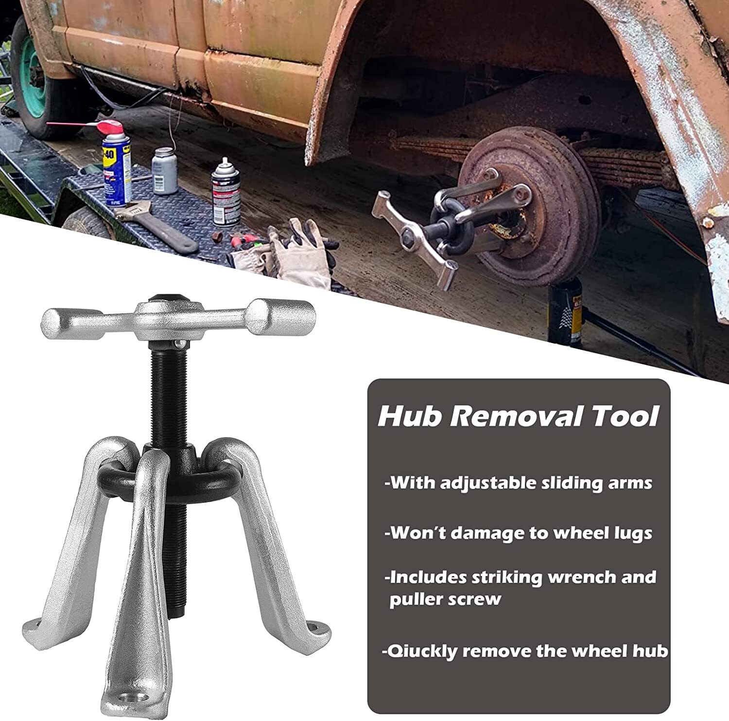 Universal Steel Hub Puller Wheel Hub Removal Tool 7394 for most models of car