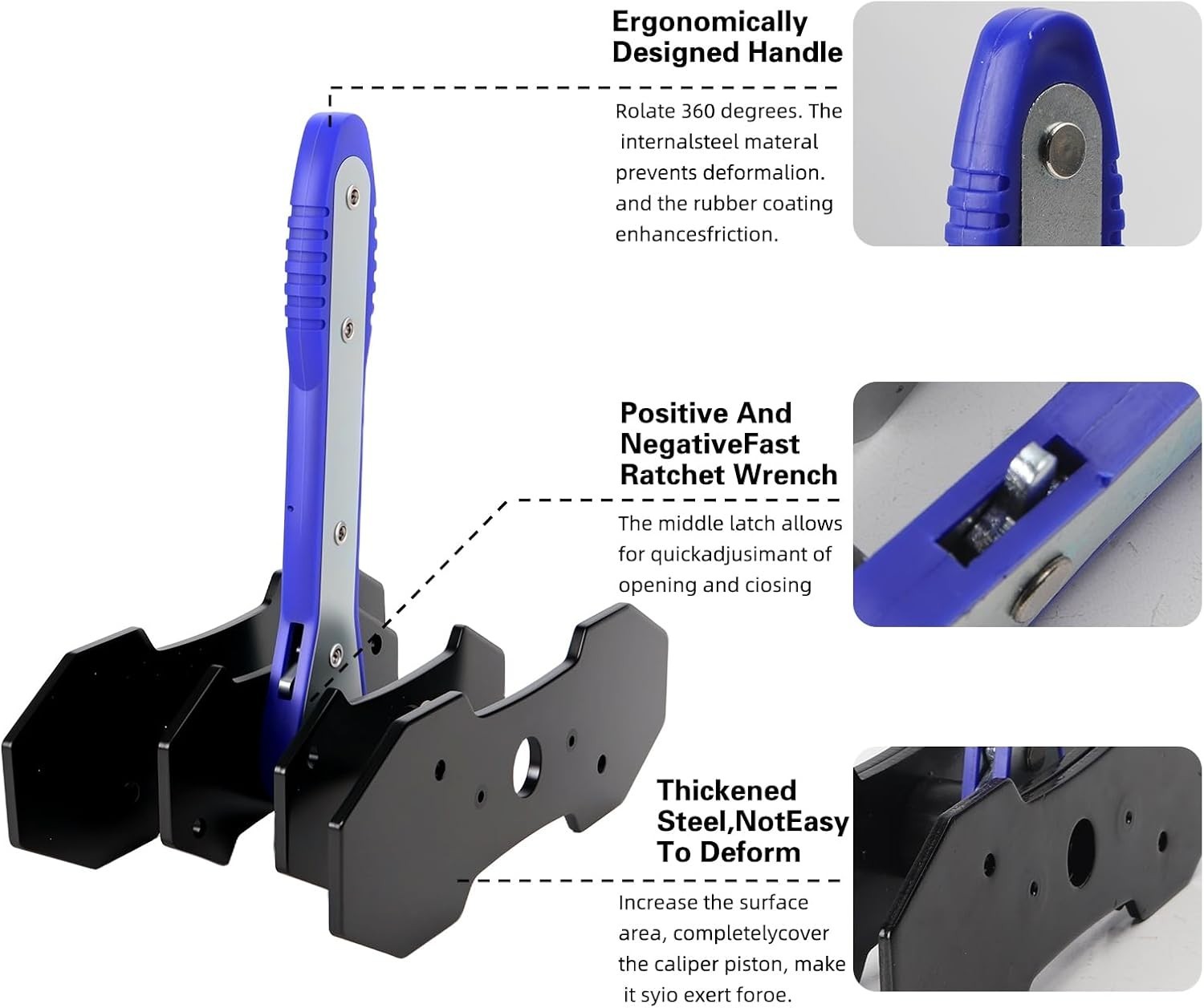Brake Caliper Compression Tool Kit with 4 Hooks & Steel Plates for Car Repair