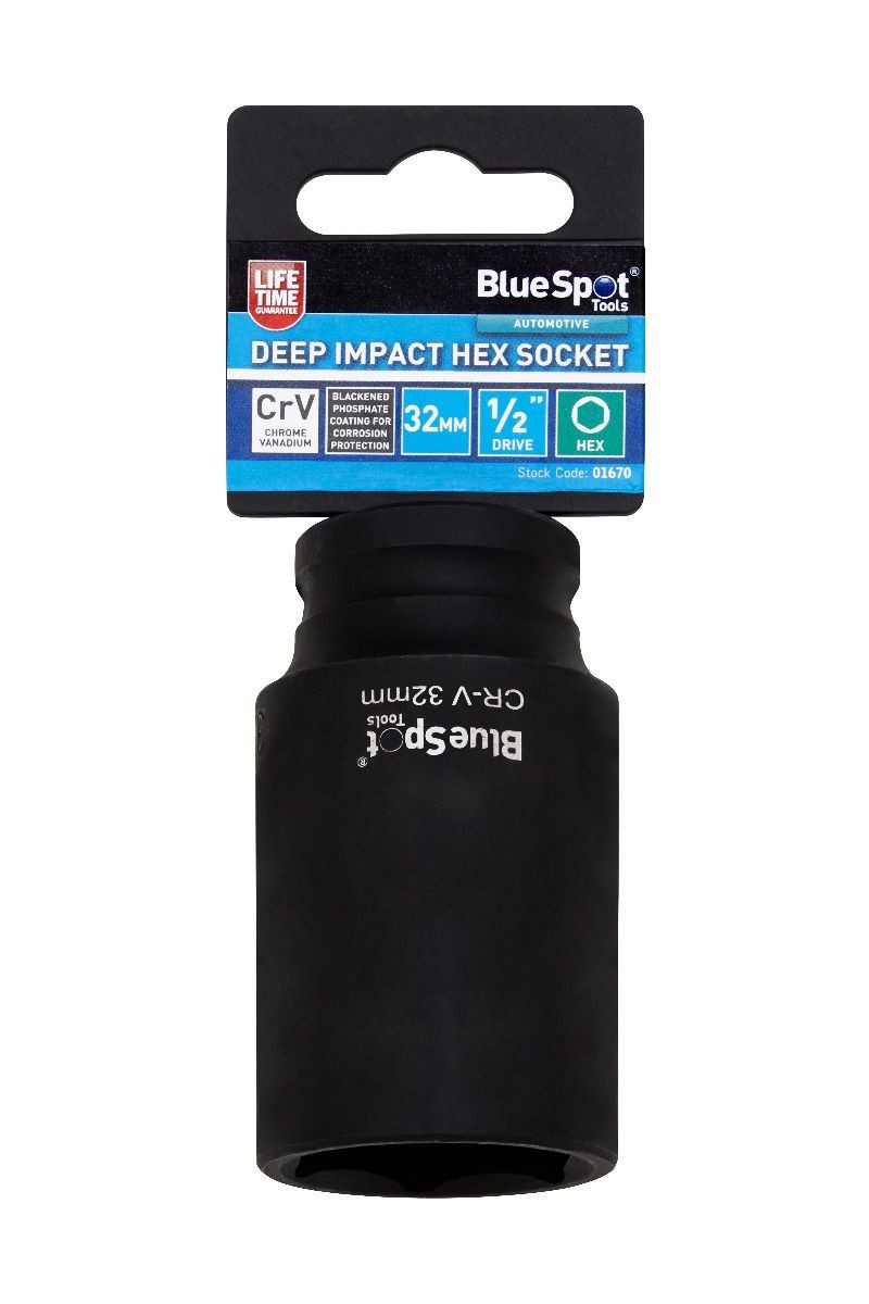 Blue Spot Tools 32mm DEEP Impact Socket 6 Point 1/2»D * Lifetime Guarantee