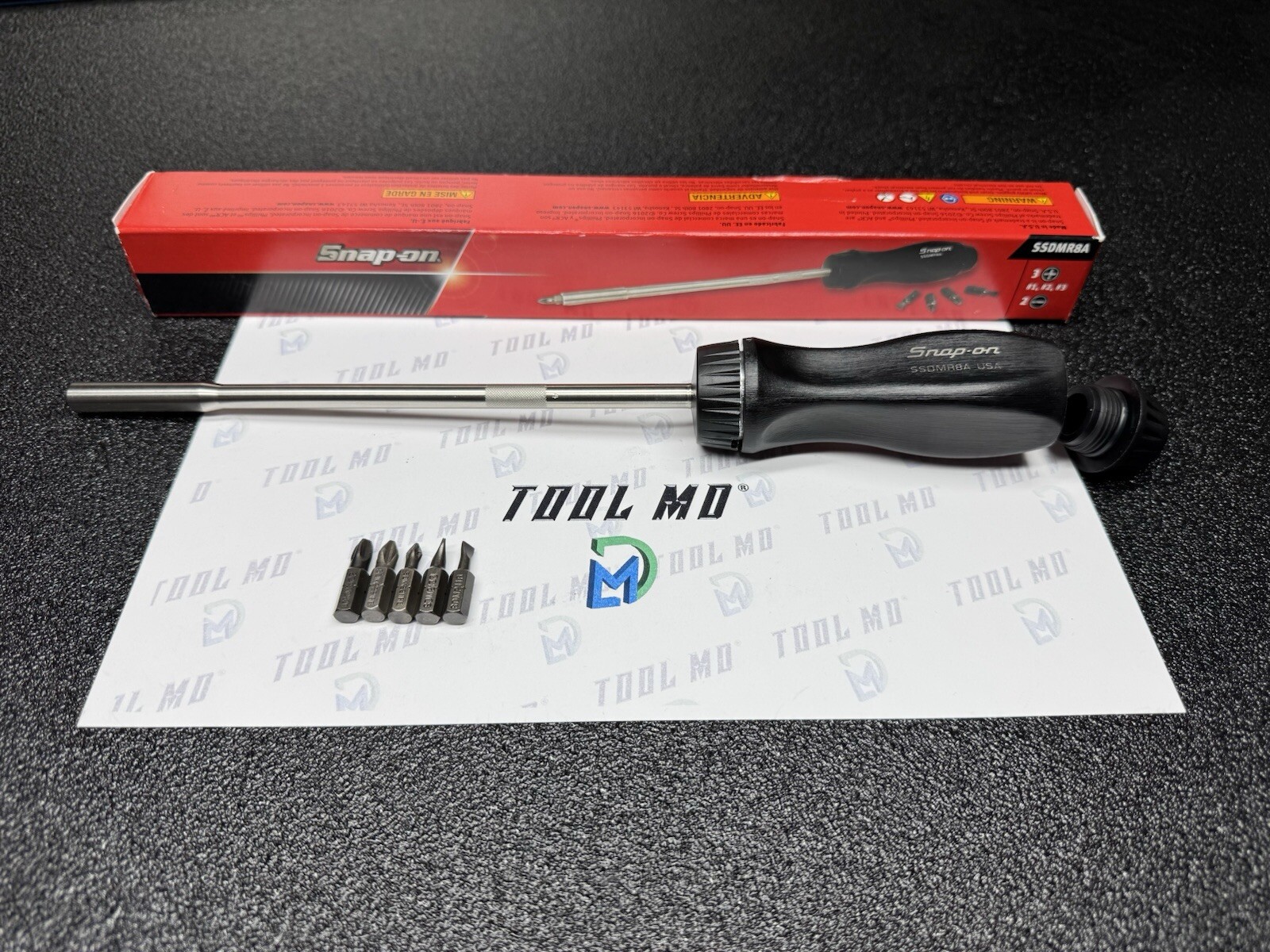 Snap-on Tools USA NEW BLACK Hard Grip 8″ Shaft Ratcheting Screwdriver SSDMR8A