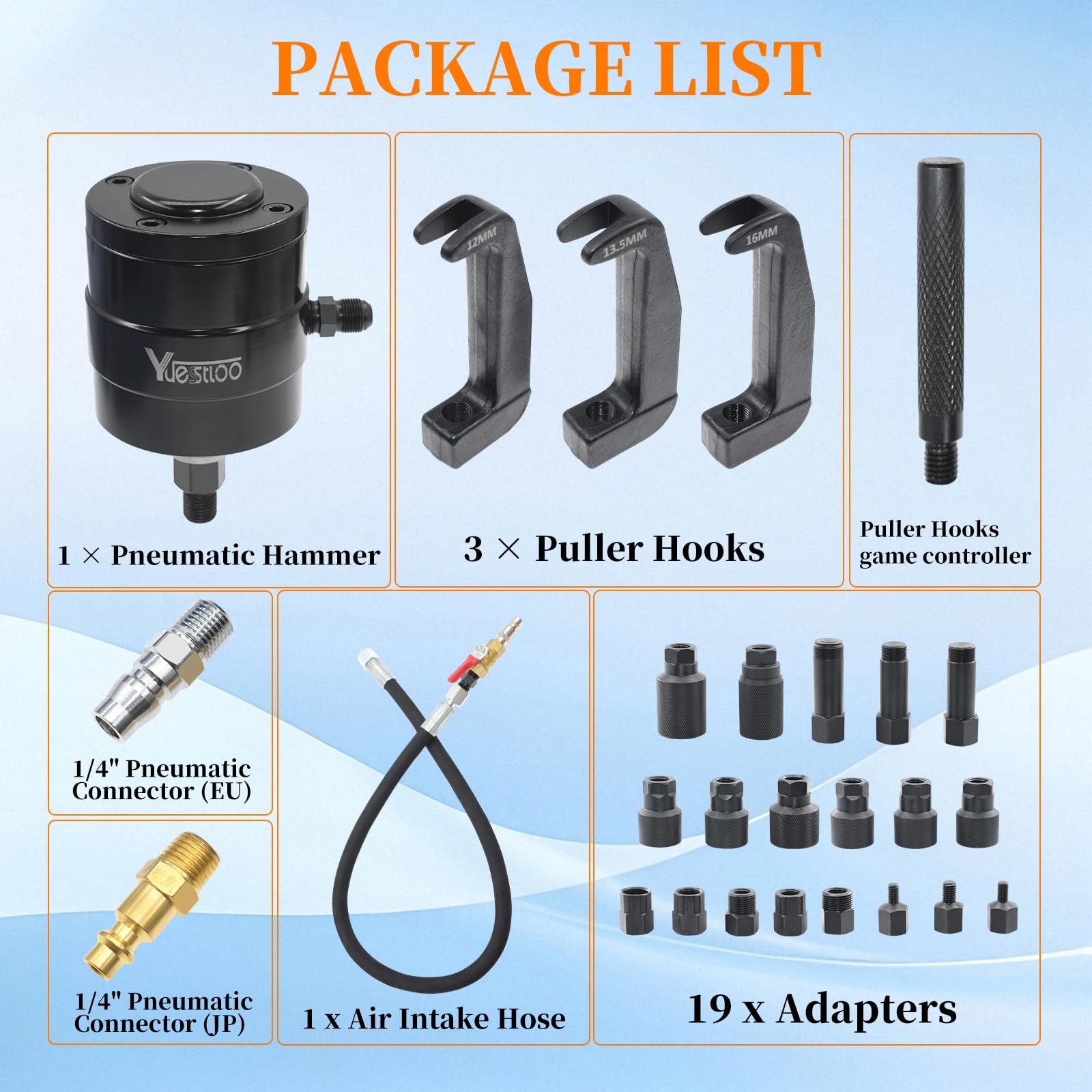 Yuesstloo 28Pcs Pneumatic Diesel Injector Puller Set with Extension Hose