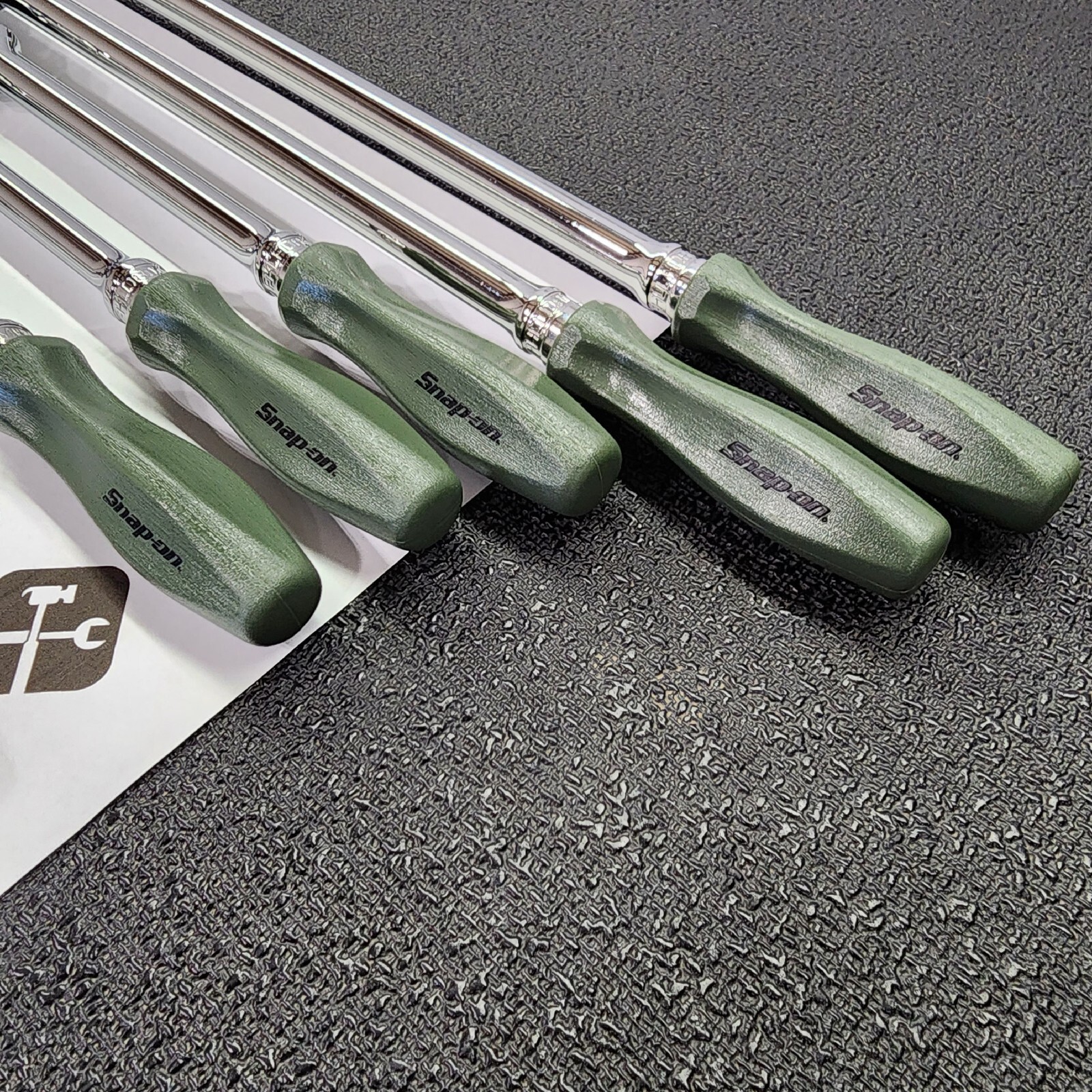 Snap-on Tools NEW 7pc COMBAT GREEN Hard Handle 3/8″ Drive Fixed Flex Ratchet Set
