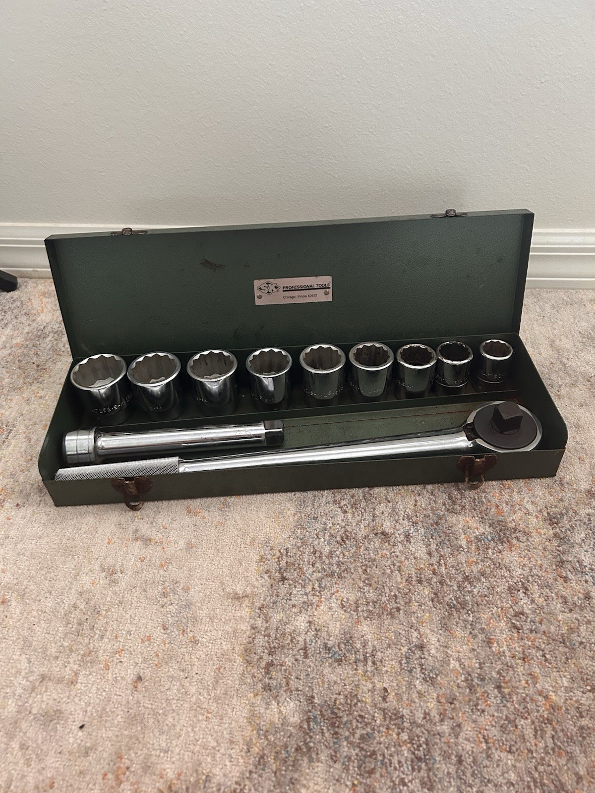 Vintage SK Tools 3/4 Drive Set SAE 15/16 – 1 5/8” Ratchet, Sockets, Extension