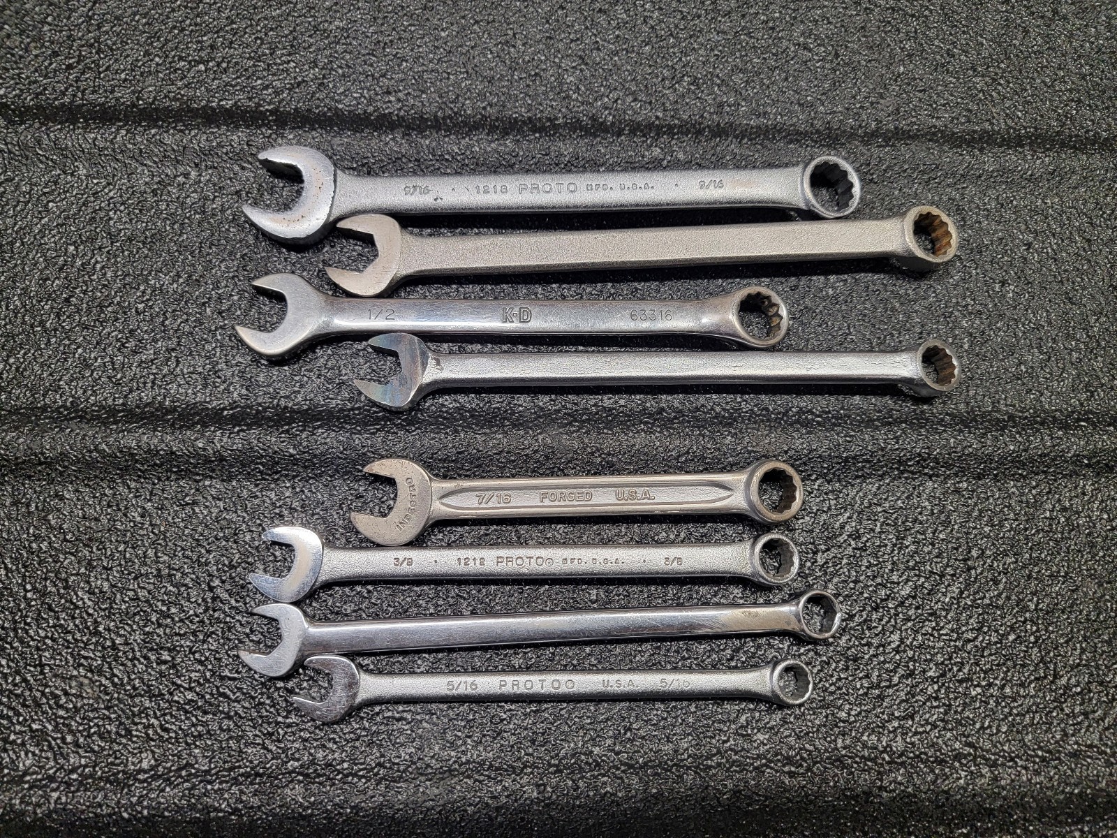 Vintage USA SAE combination wrench lot Proto Bonney K-D Indestro 8 Piece