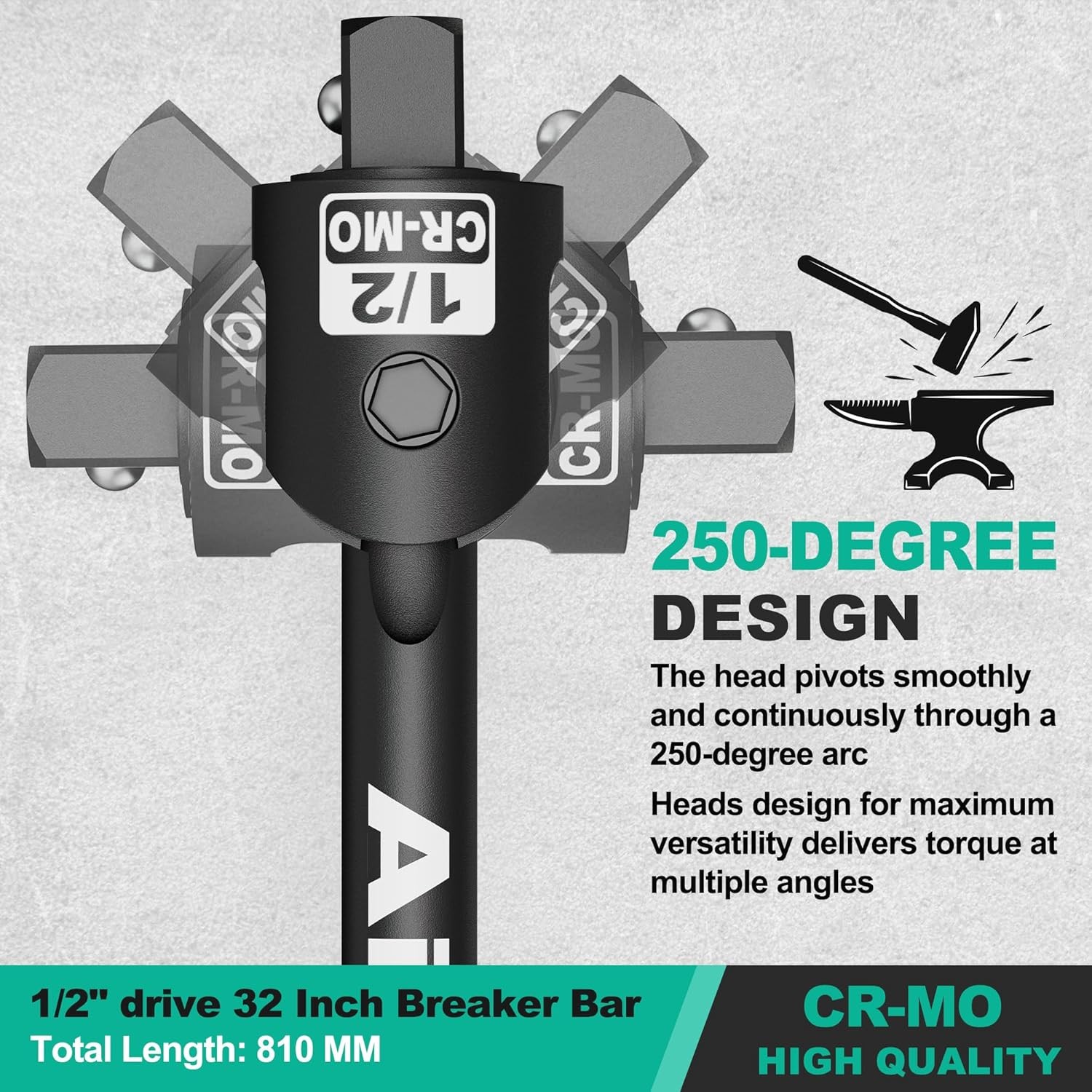 1/2″ Drive 32 Inch Breaker Bar, Heavy Duty Head, Premium Chromium-M… Fast Ship