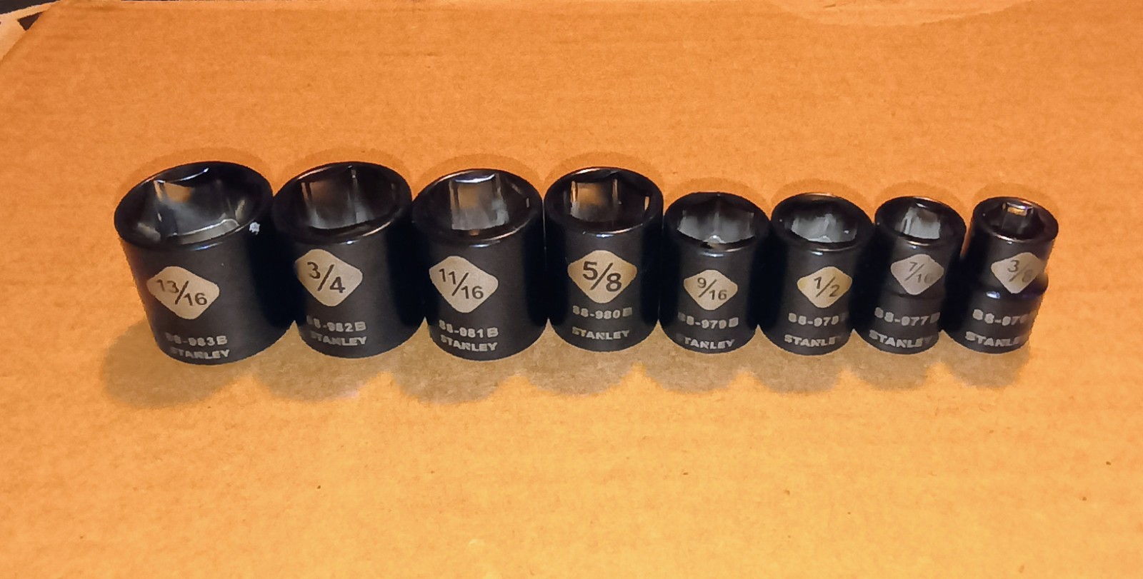 Stanley Black Chrome 8 Piece Shallow Short SAE 6 Point Socket Set For 3/8″ Drive