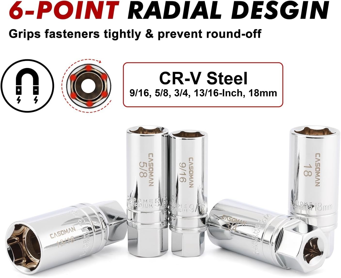 Professional 10-Piece Spark Plug Socket Set – 6PT & 12PT | Mirror Polish Finish